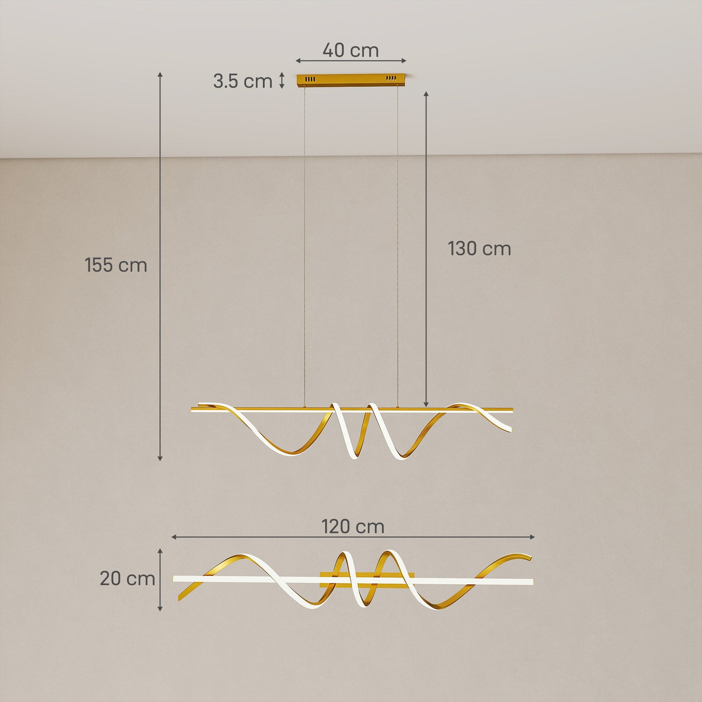 Pendant Light, Ceiling Light with 3 Colour Temperatures, Gold Tone