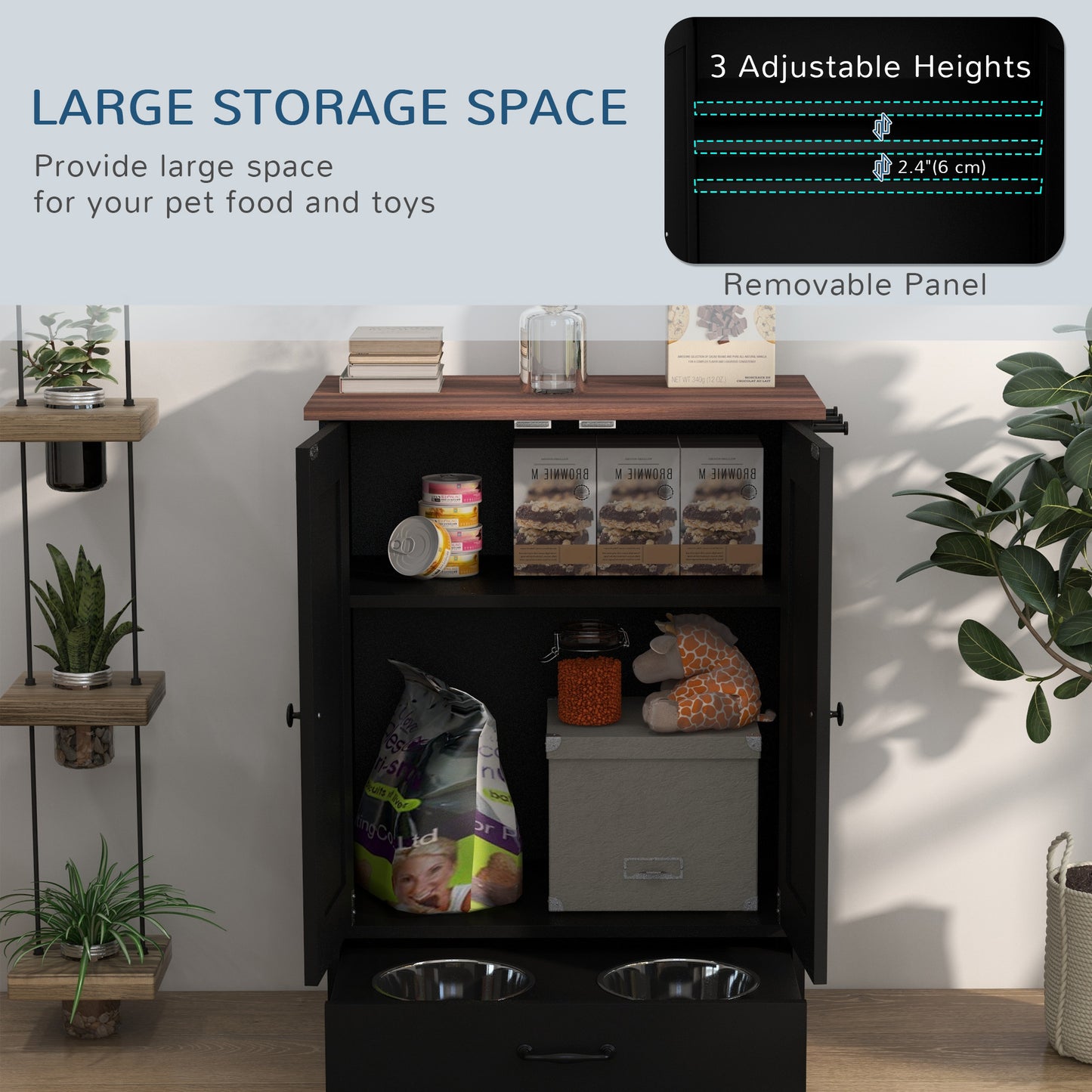 Dog Feeding Station with Storage, Pet Feeding Station with Dog Bowls