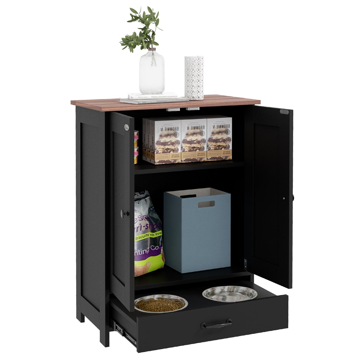Dog Feeding Station with Storage, Pet Feeding Station with Dog Bowls