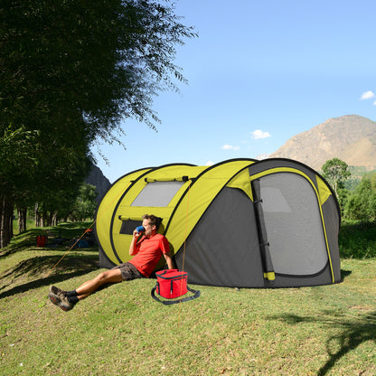 4-5 Person Pop-up Camping Tent Waterproof Family Tent w/ 2 Mesh Windows & PVC Windows Portable Carry Bag for Outdoor Trip, Yellow