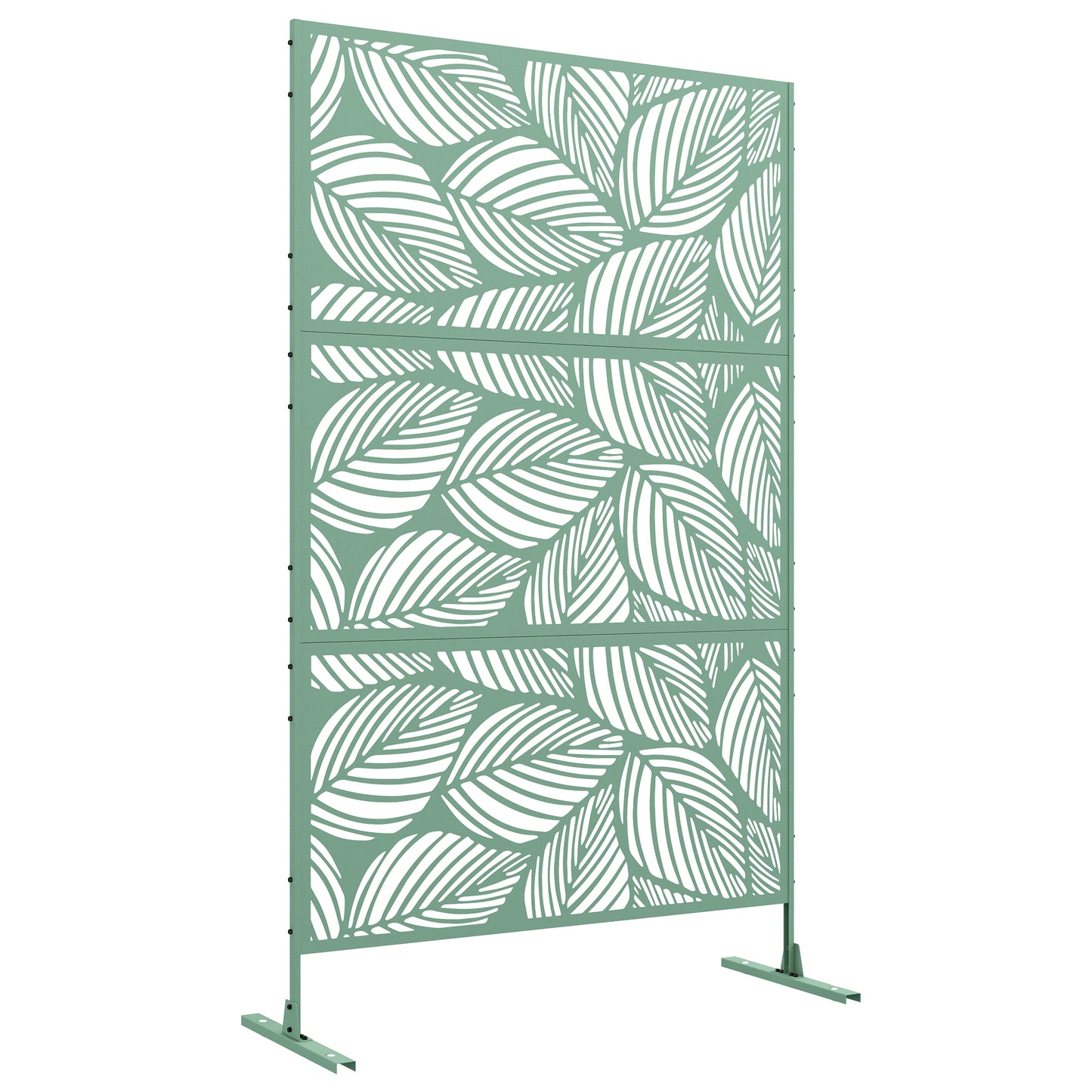 6.5FT Metal Outdoor Privacy Screen Panel w/ Stand, Leaf Style - Green