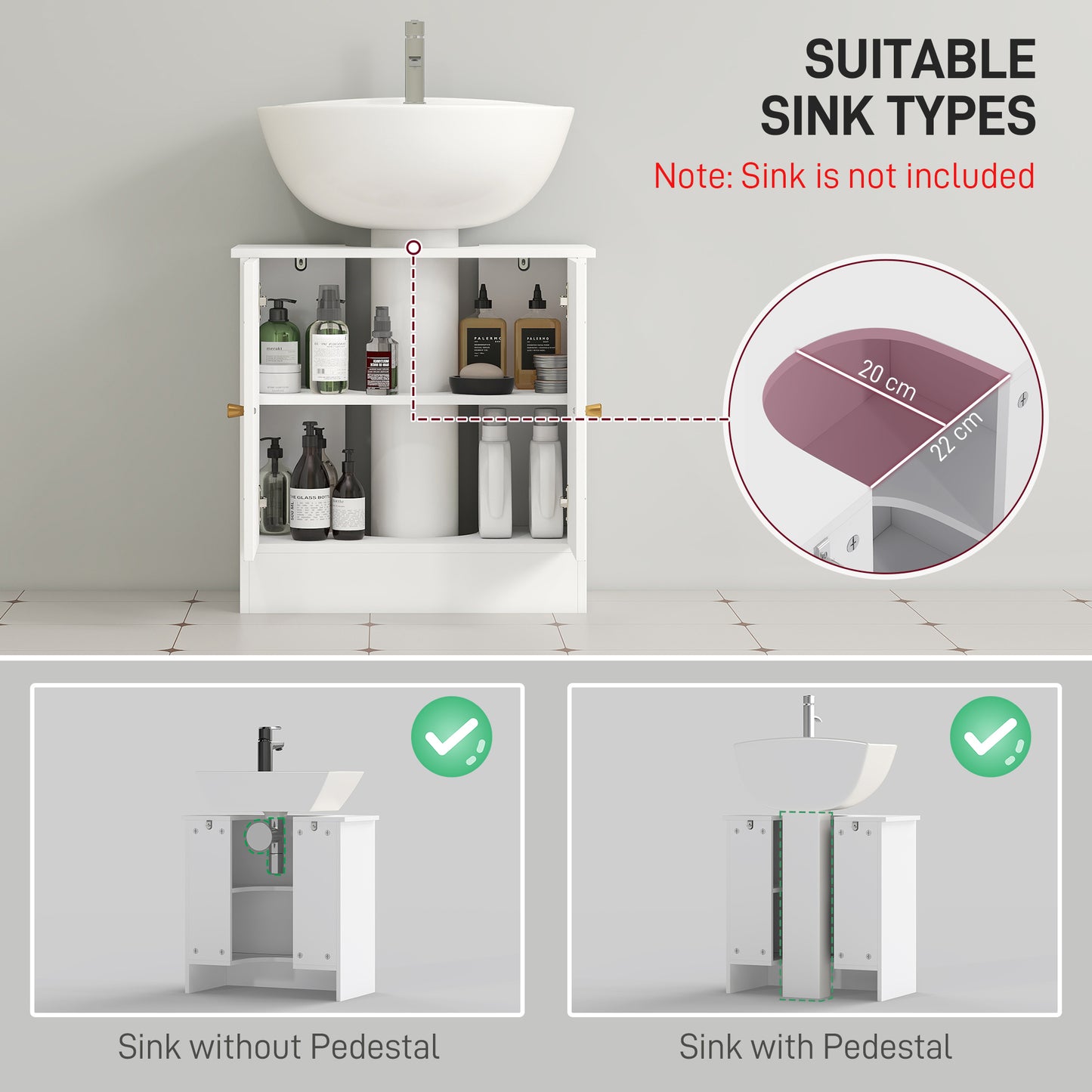 Bathroom Under Sink Cabinet for Basin with or without Pedestal White