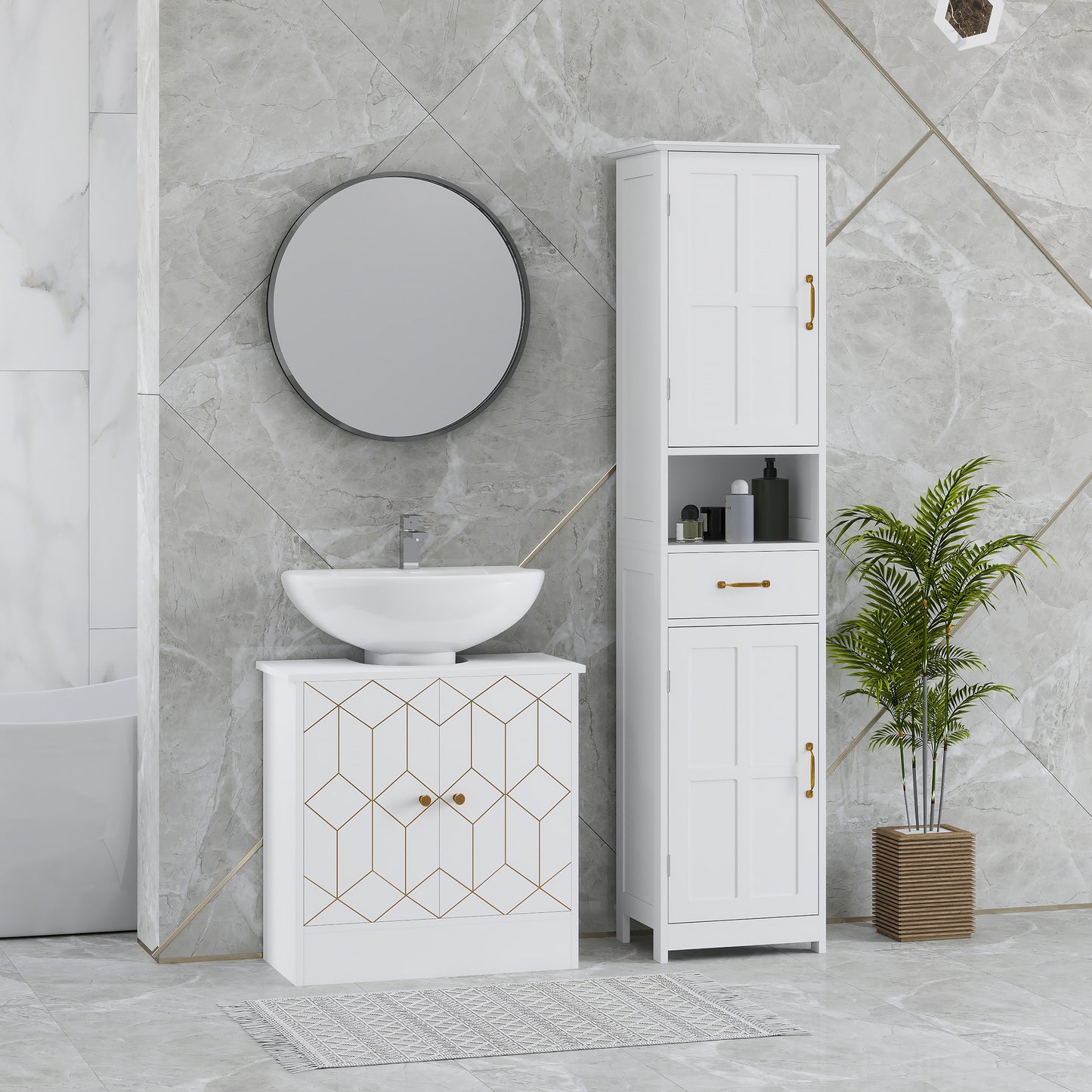 Bathroom Under Sink Cabinet for Basin with or without Pedestal White