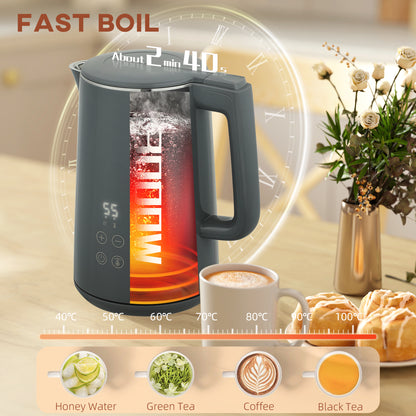 1.5L 3000W Fast Boil Electric Kettle and 2 Slice Toaster Set, Grey
