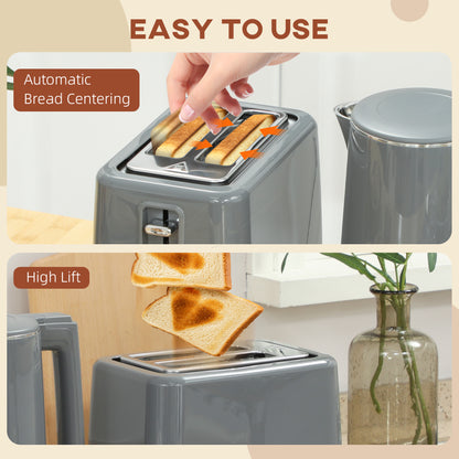 1.5L 3000W Fast Boil Electric Kettle and 2 Slice Toaster Set, Grey