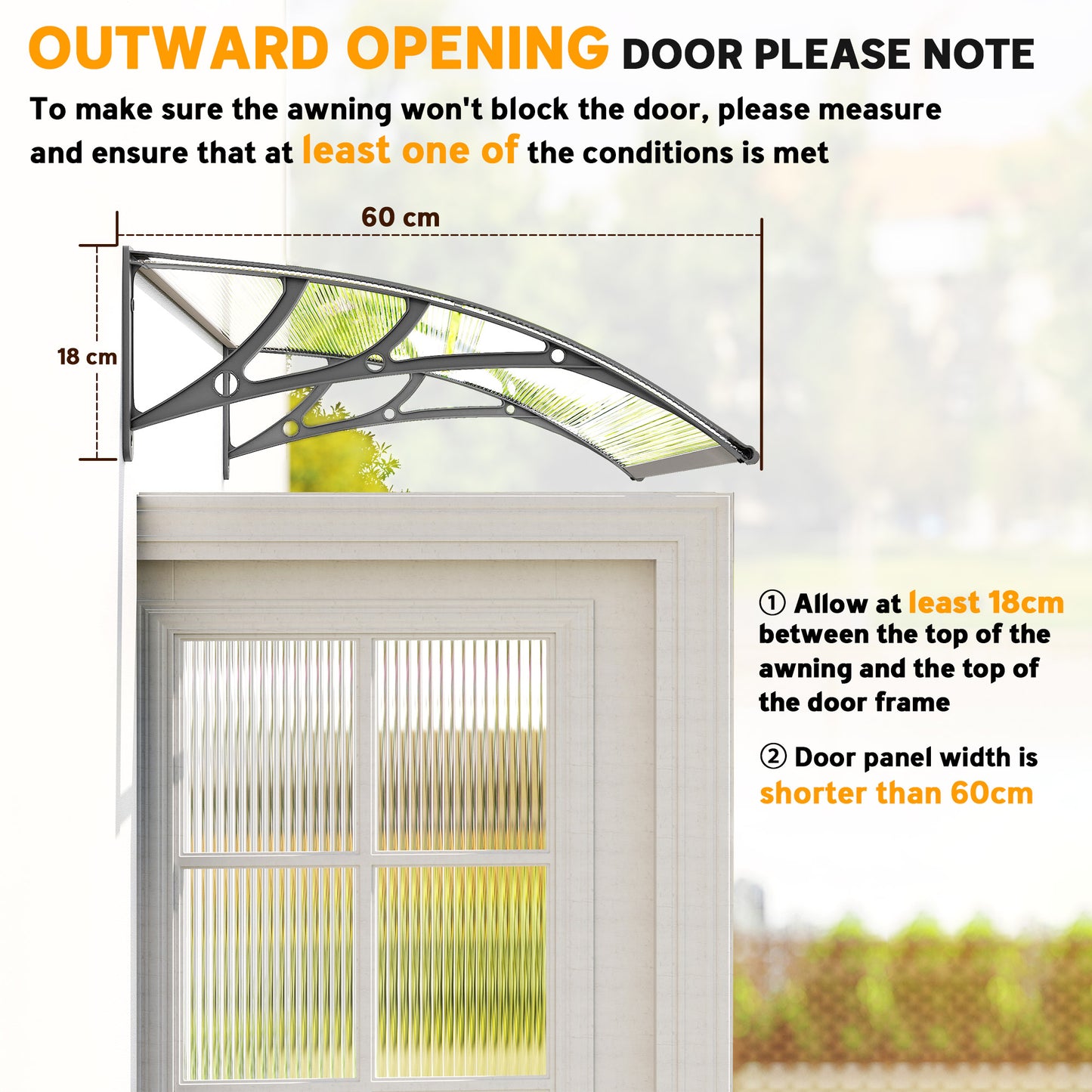 Door Canopy Outdoor Awning Rain Shelter for Window Porch, Grey