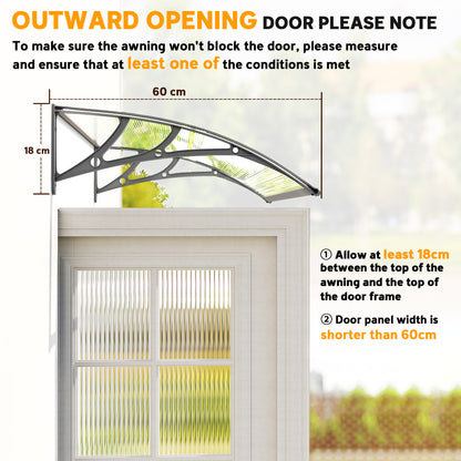 Door Canopy Outdoor Awning Rain Shelter for Window Porch, Grey