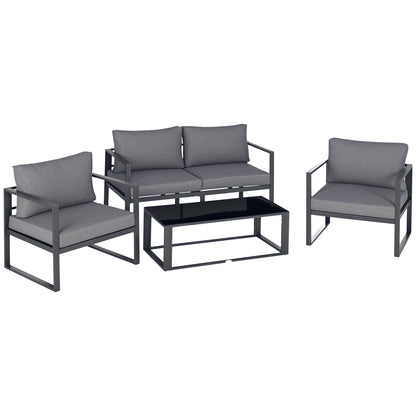 4 Pieces Garden Sectional Sofa Table Furniture Set Aluminium w/ Cushion