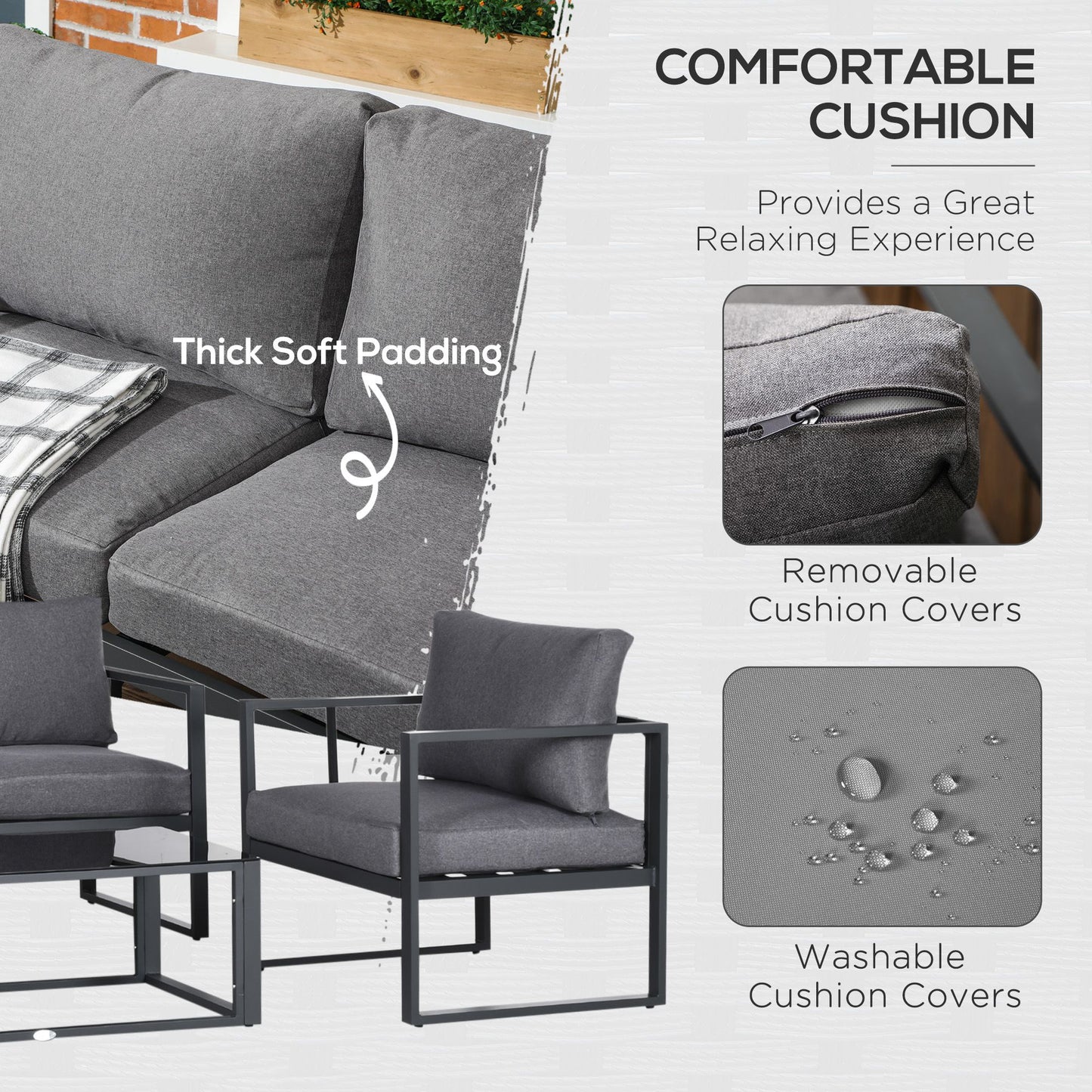 4 Pieces Garden Sectional Sofa Table Furniture Set Aluminium w/ Cushion