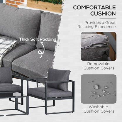 4 Pieces Garden Sectional Sofa Table Furniture Set Aluminium w/ Cushion