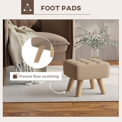 Modern Tufted Footstool, Fabric Foot Stool with Rubber Wood Legs, Padded Seat, for Living Room, Bedroom, Entryway, Light Brown