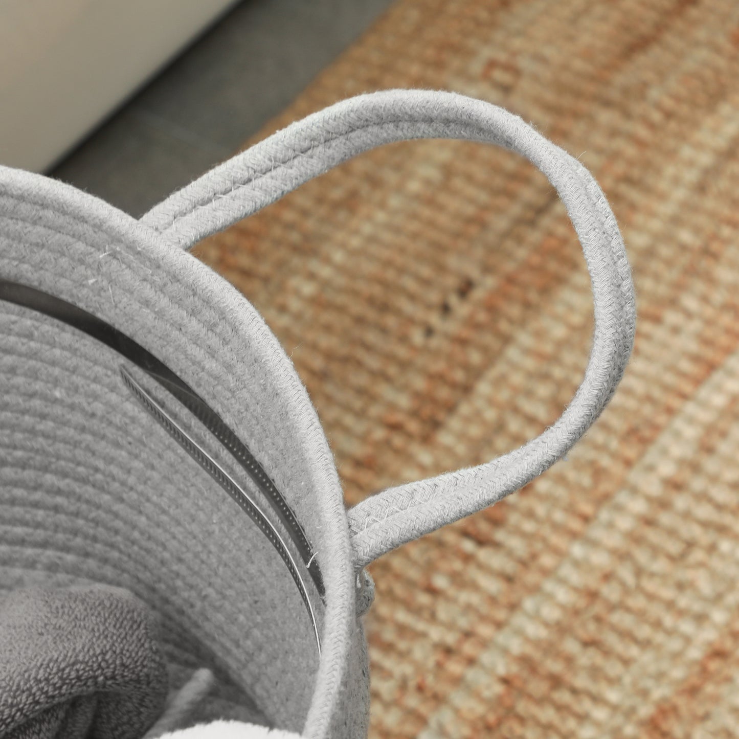 36L Cotton Rope Laundry Basket with Handles for Pillows Clothes Grey