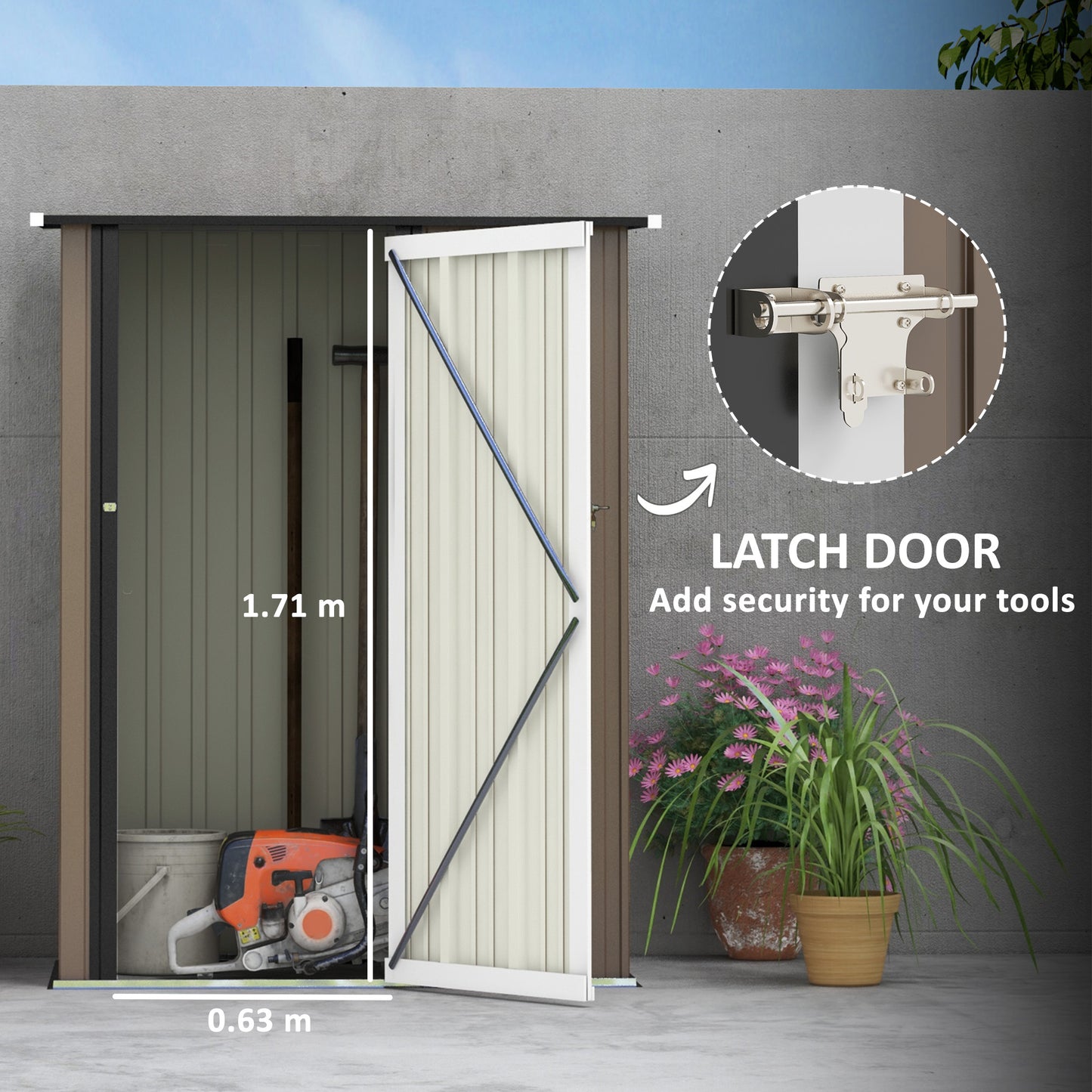 Outdoor Storage Shed Steel Garden Shed w/ Lockable Door Brown