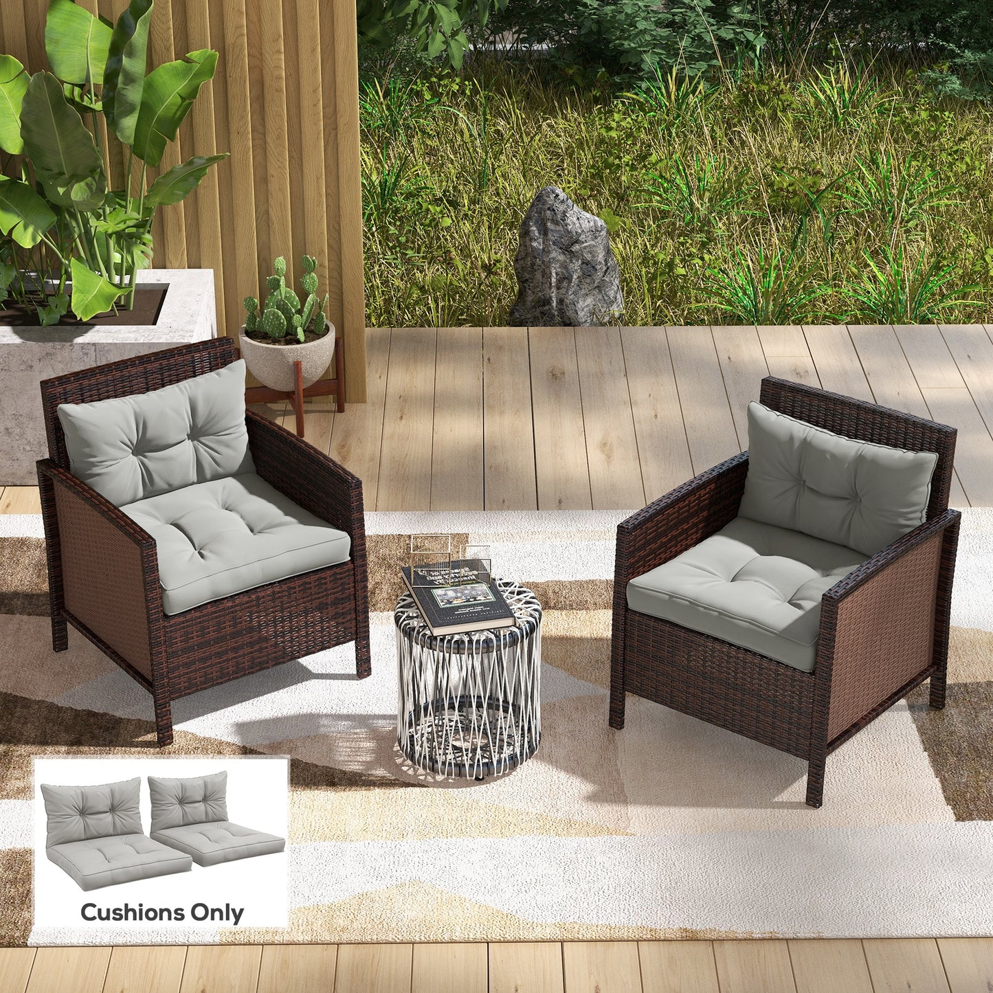 4pcs Outdoor Seat Cushions Back Cushions, 60 x 60 x 10cm Water Repellent Seat Pads for Garden Patio Kitchen Office Chairs, Light Grey