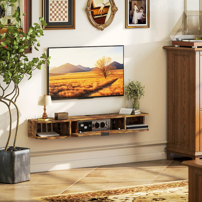 120 cm Floating TV Unit with Flip Drawer and Shelves, Rustic Brown