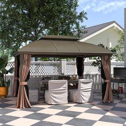 3.65 x 3(m) Aluminium Outdoor Gazebo w/ Hardtop Double Roof, Coffee
