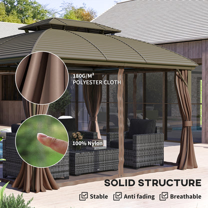 3.65 x 3(m) Aluminium Outdoor Gazebo w/ Hardtop Double Roof, Coffee