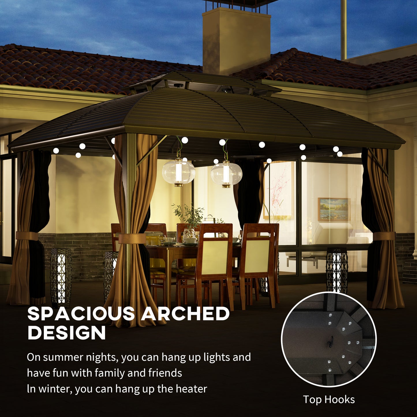 3.65 x 3(m) Aluminium Outdoor Gazebo w/ Hardtop Double Roof, Coffee