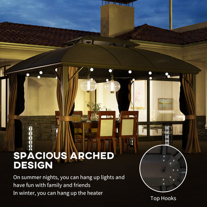3.65 x 3(m) Aluminium Outdoor Gazebo w/ Hardtop Double Roof, Coffee