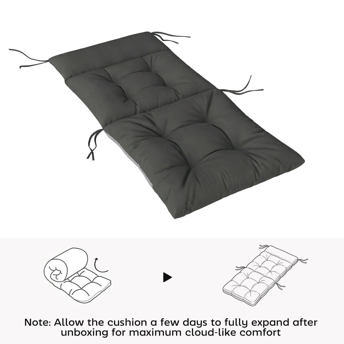 Garden Chair Cushions Set of 4, Waterproof Seat Pads, Dark Grey