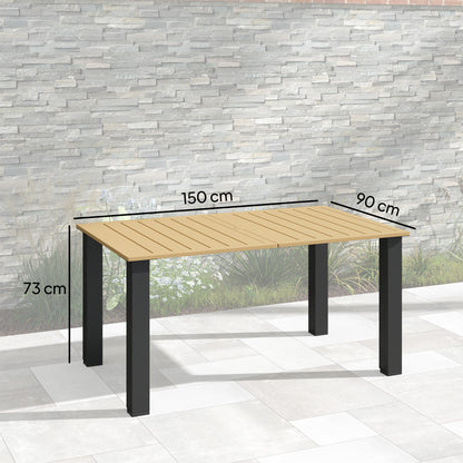 Garden Table with Parasol Hole, Slatted Metal Tabletop, Brown