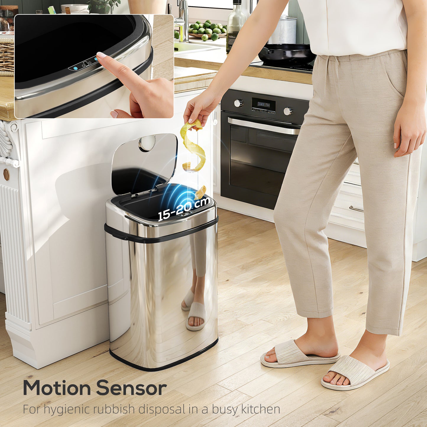 50L Sensor Bin, Stainless Steel Kitchen Bin with Automatic Close