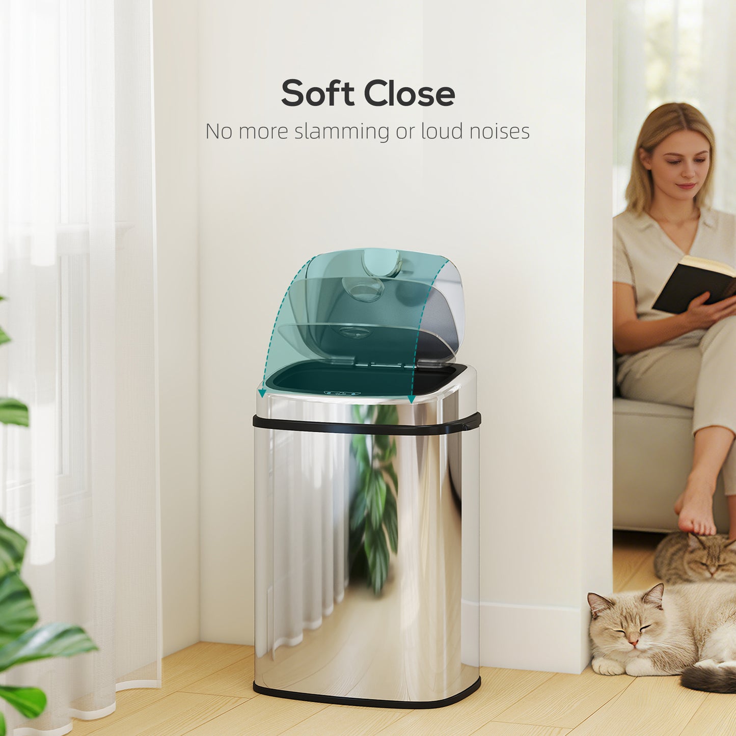 50L Sensor Bin, Stainless Steel Kitchen Bin with Automatic Close