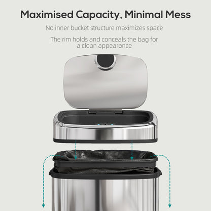 50L Sensor Bin, Stainless Steel Kitchen Bin with Automatic Close