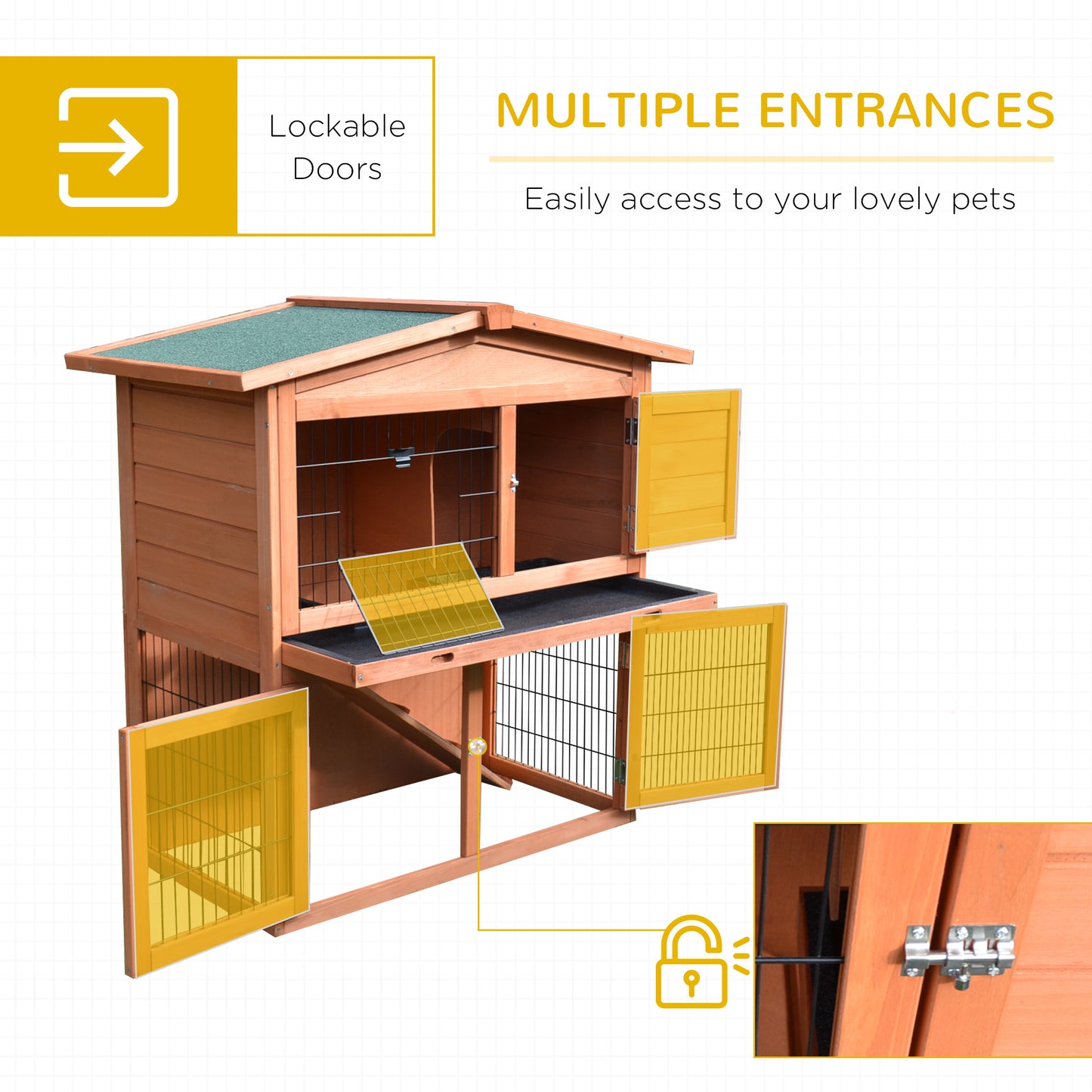 2-Tier Rabbit Hutch Outdoor, Large Guinea Pig Hutch, Bunny Cage with Ramp, Rabbit Run, Slide Out Tray for Indoor 100.5 x 55 x 101 cm