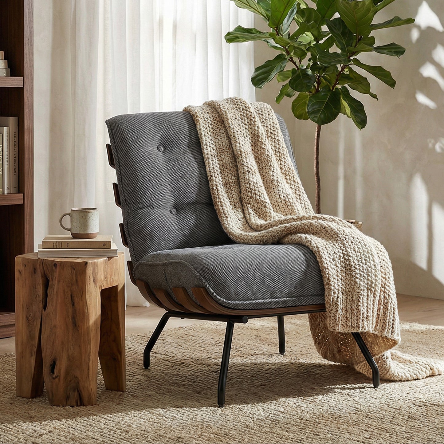 Accent Chair, Reading Chair with Spring Cushion, Dark Grey