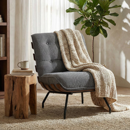 Accent Chair, Reading Chair with Spring Cushion, Dark Grey