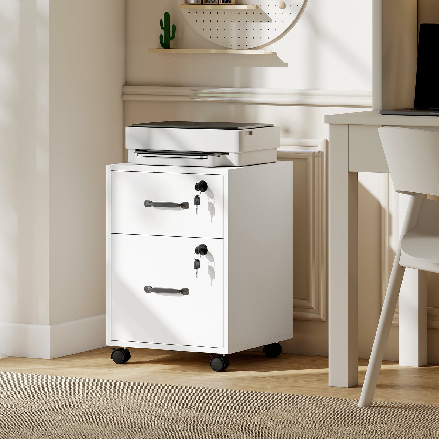 Roll File Cabinet with Drawer, Organiser Letter Size, White