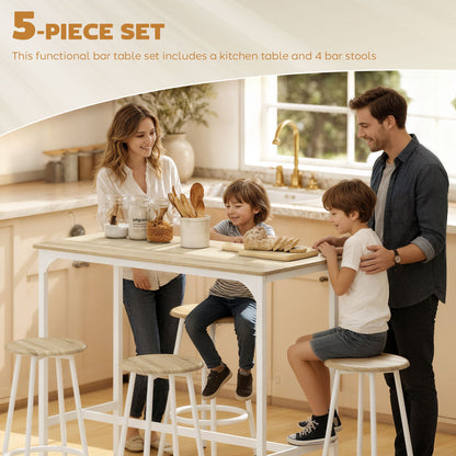 5 Piece Bar Table and Stools Set with Metal Frame Natural Wood