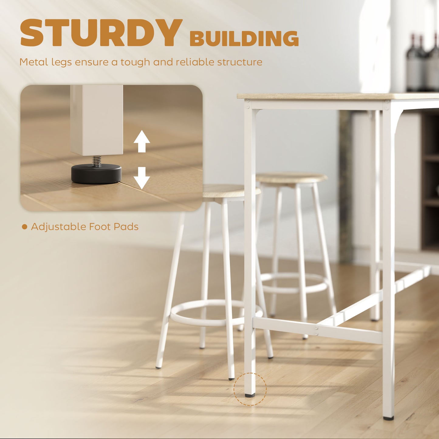 5 Piece Bar Table and Stools Set with Metal Frame Natural Wood