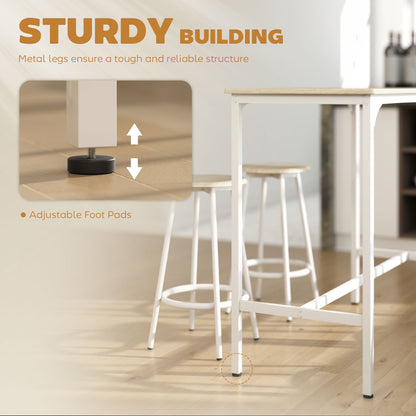 5 Piece Bar Table and Stools Set with Metal Frame Natural Wood
