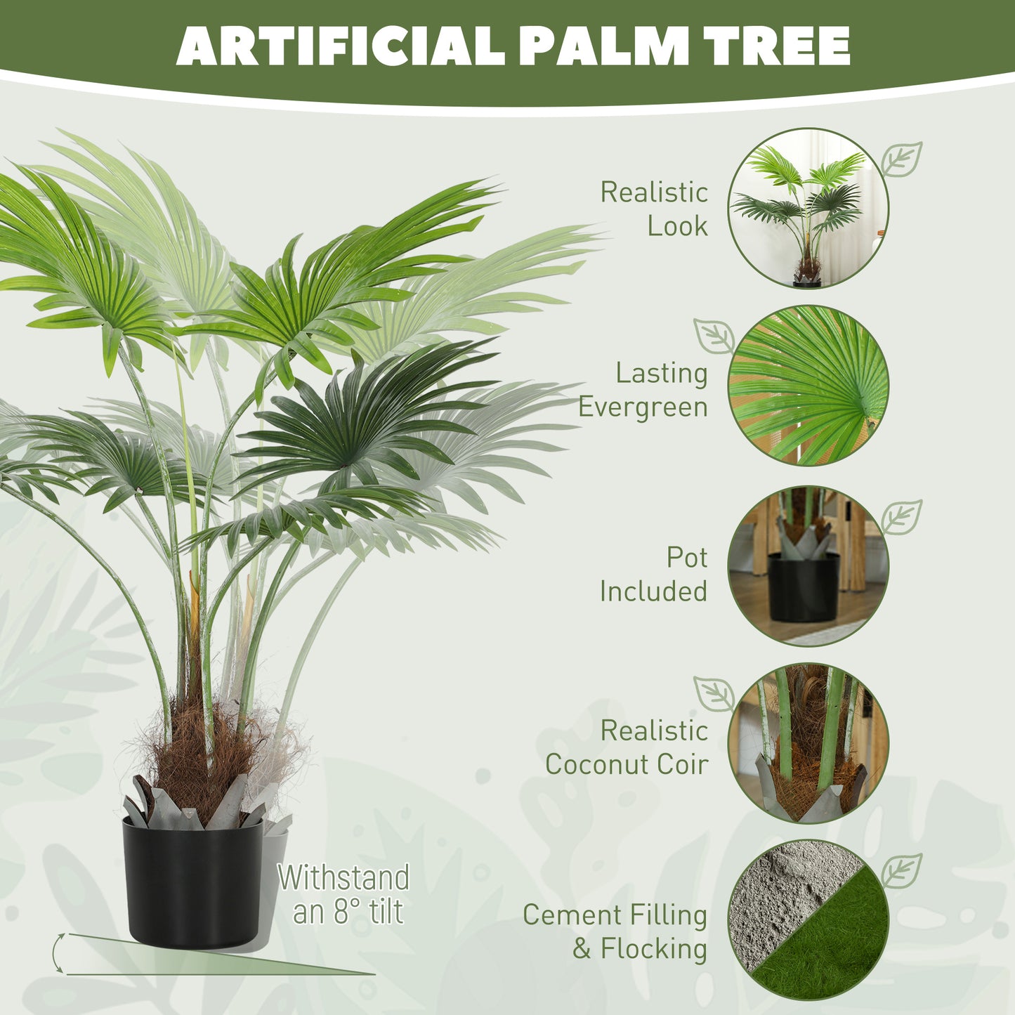 Artificial Plant with PEVA Leaves and Coconut Coir for Home Office