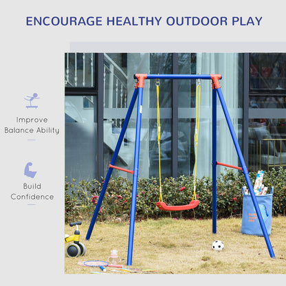 Metal Swing Set w/ Adjustable Rope A-Frame Stand Outdoor Playset