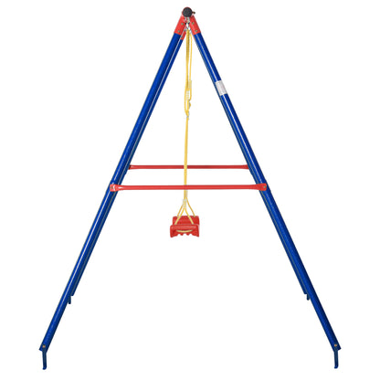 Metal Swing Set w/ Adjustable Rope A-Frame Stand Outdoor Playset