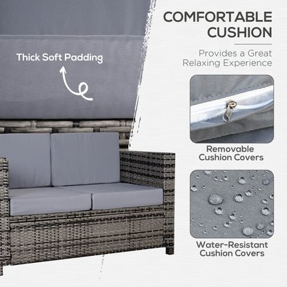 Rattan Wicker 2-seat Sofa Loveseat Padded Garden Furniture Grey