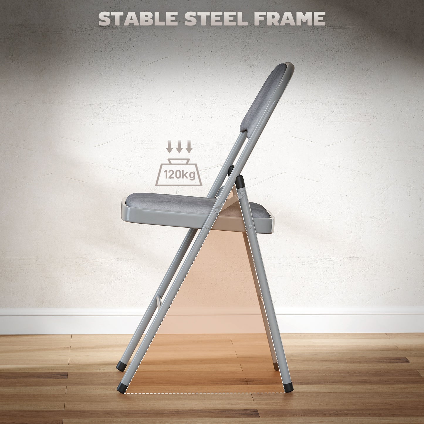 Folding Chairs Set of 4, Foldable Chairs with Cushions, Light Grey
