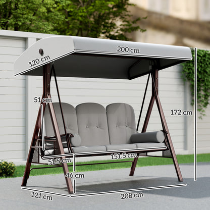 3 Seater Garden Swing Chair, Light Grey