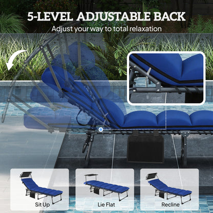 Folding Sun Lounger, Sunbed with Canopy, Dark Blue