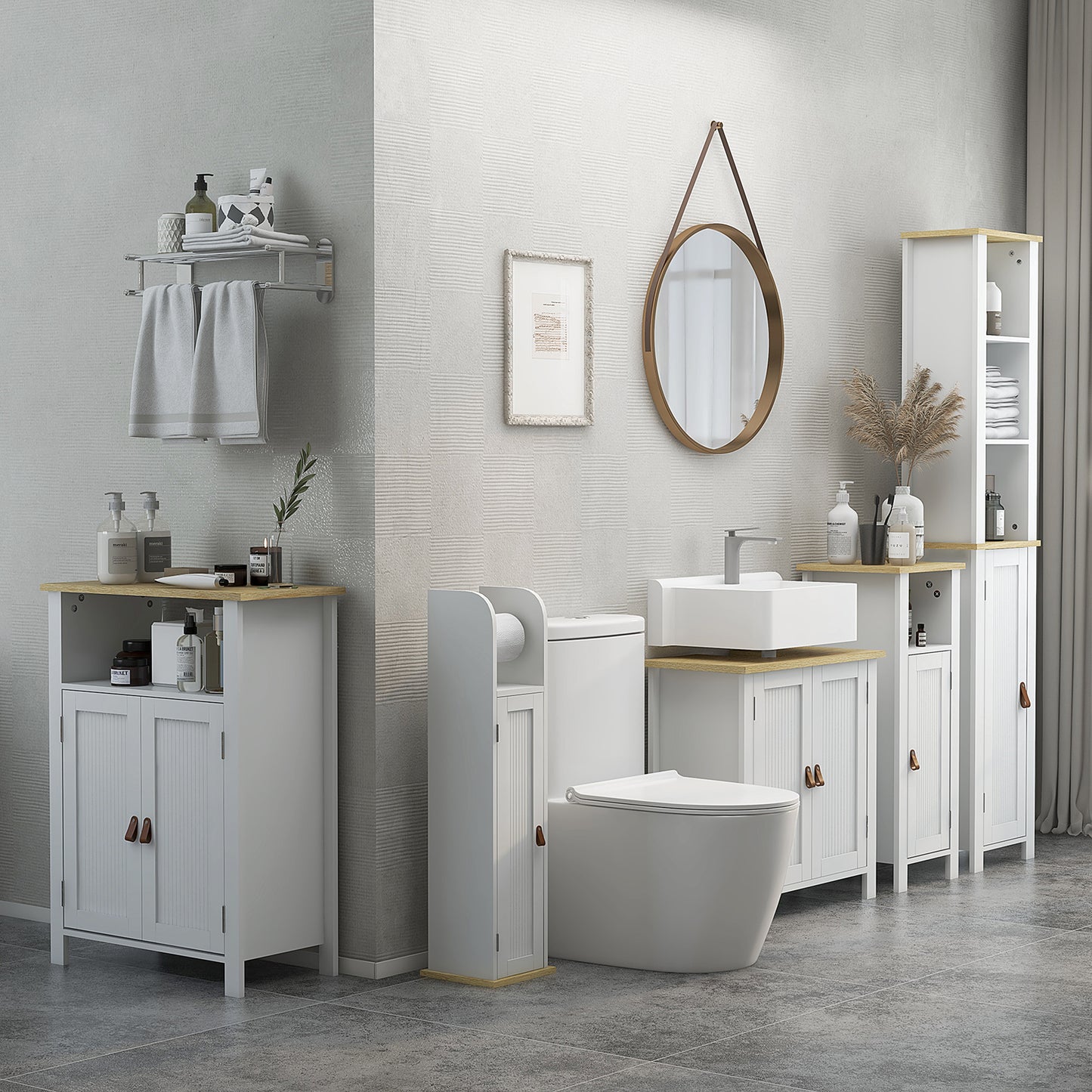 kleankin Bathroom Under Sink Cabinet with Adjustable Shelf, White