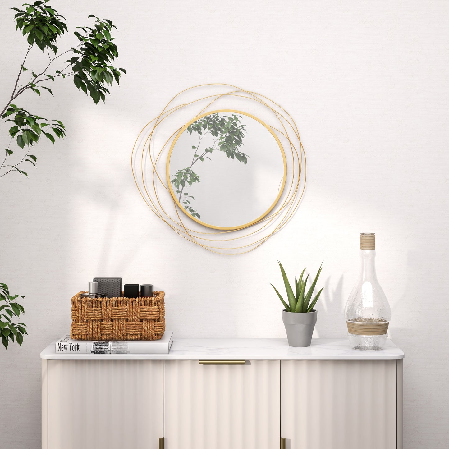 Metal Wall Art 65cm Round Mirror for Living Room Dining Room Gold Tone
