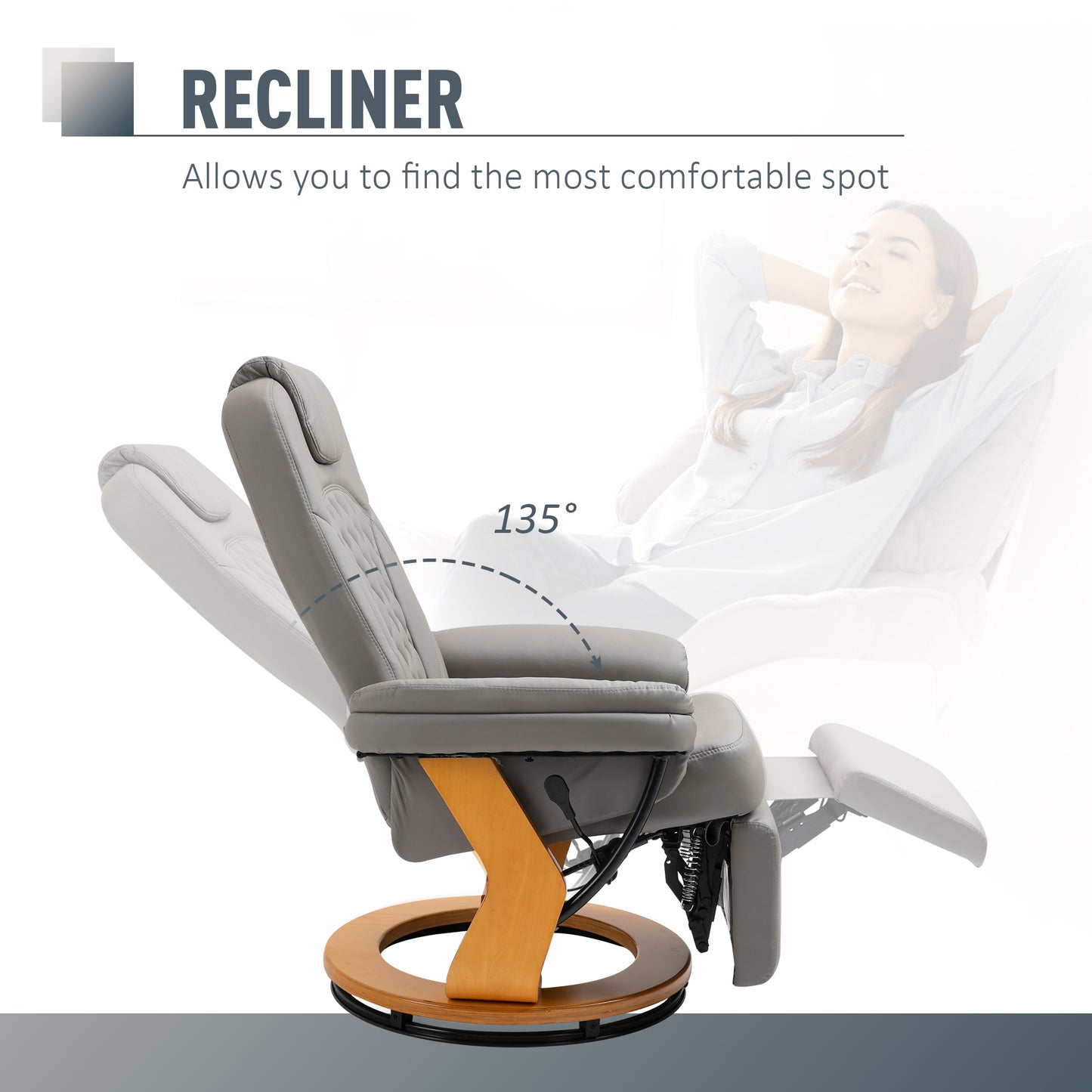 Recliner Leisure Armchair with Wood Base Footrest for Home Office