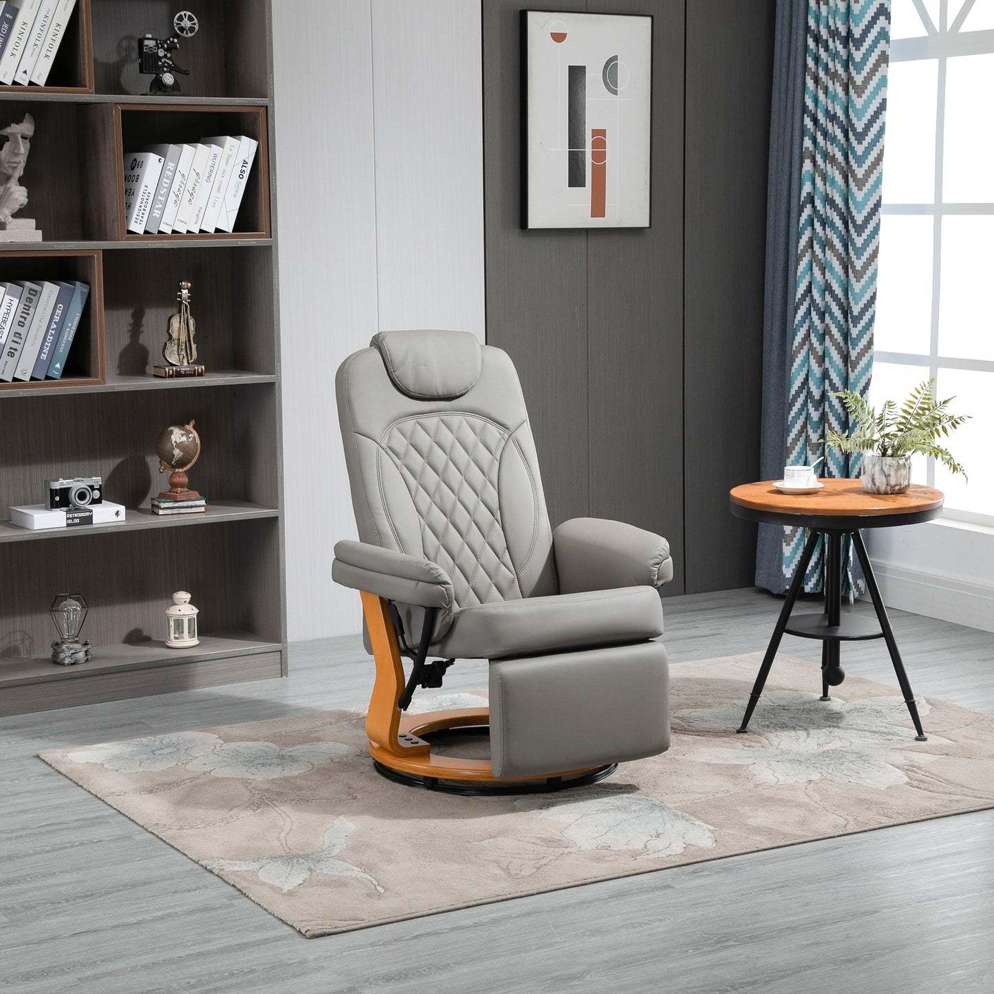 Recliner Leisure Armchair with Wood Base Footrest for Home Office