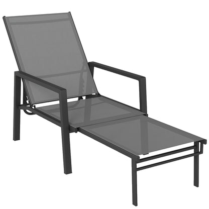 Sun Lounger w/ Retracable Footrest, 5-Position Adjustable