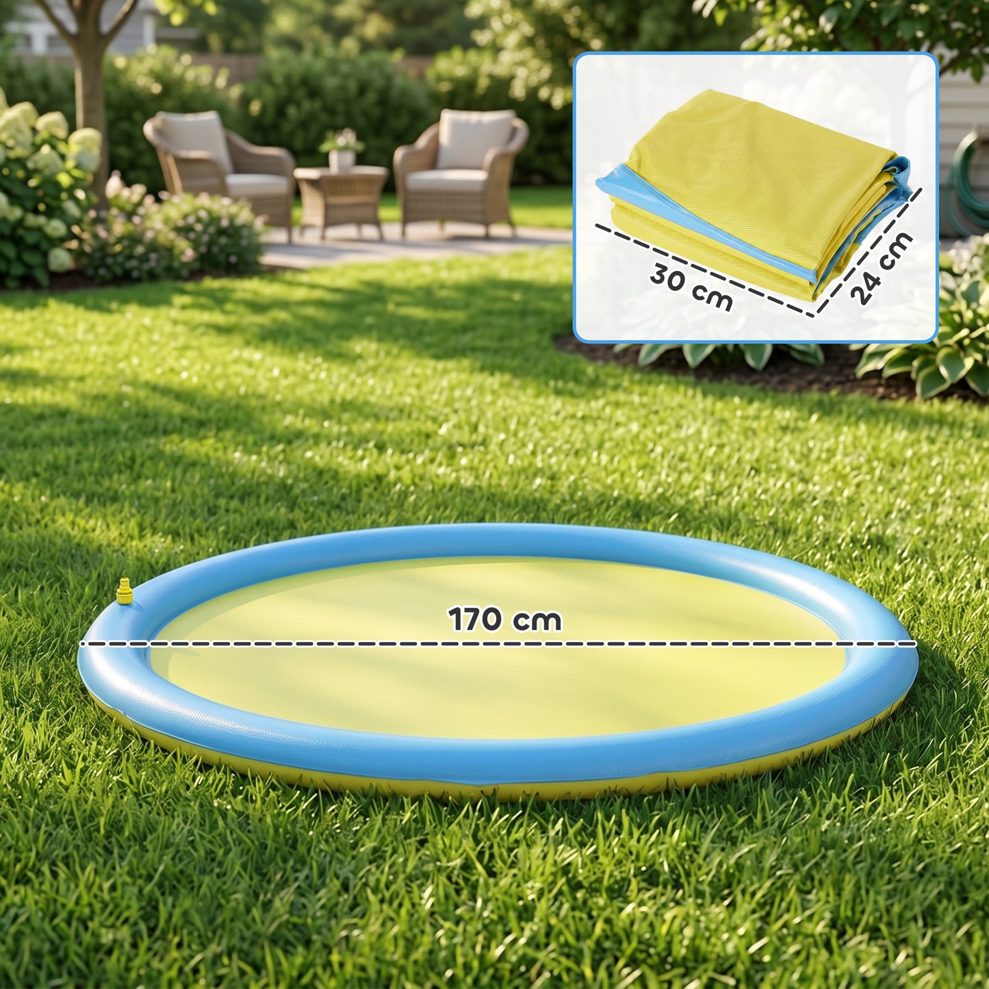 Dog Splash Pad, Pet Sprinkler Mat, Non-Slip Dog Paddling Pool, Foldable Outdoor Sprinkler and Splash Mat Water Play for Garden, Patio, Summer Fun, 170 cm, Yellow