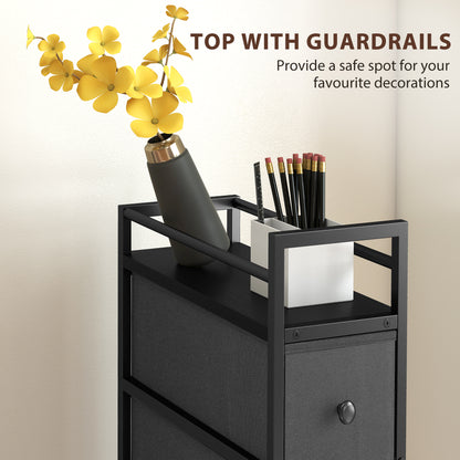 Narrow 4 Drawer Dresser with Steel Frame, Chest of Drawers, Black