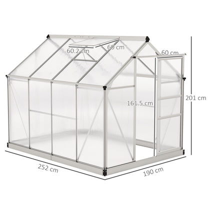6x8ft Walk-In Polycarbonate Greenhouse Plant Grow Galvanised Aluminium